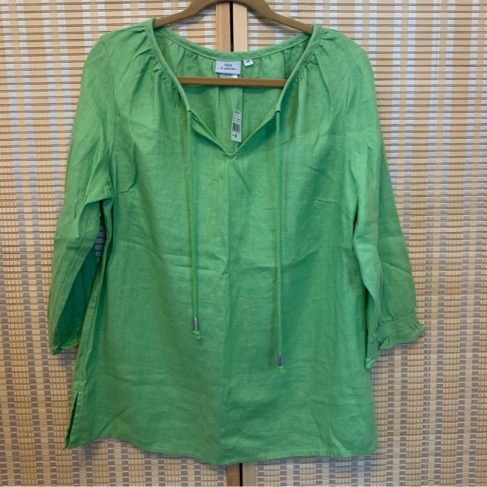 100% Linen Lime Green Shirt Women's Medium Beach Coastal NWT